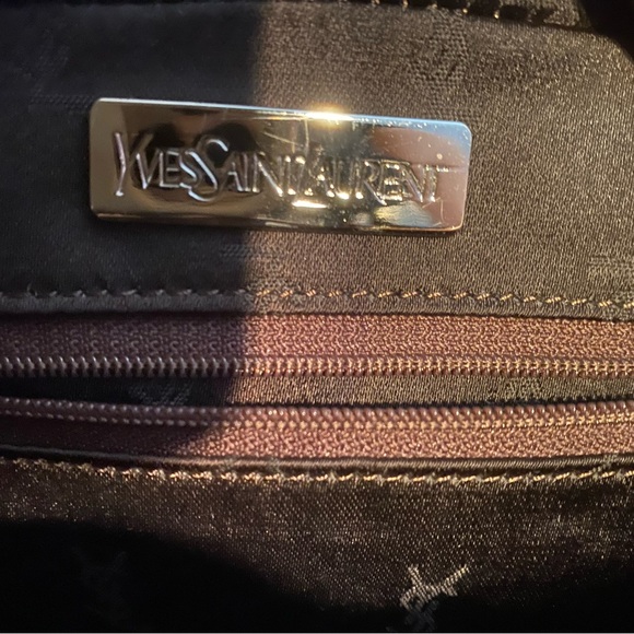 Vintage Saint Laurent Chocolate Brown Satin Satchel with Tortoiseshell Accents - Picture 6 of 10